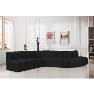 Arc Boucle Fabric 7 Piece Modular Sofa In Black