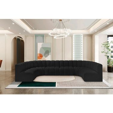 Arc Boucle Fabric 8 Piece Modular Sofa In Black