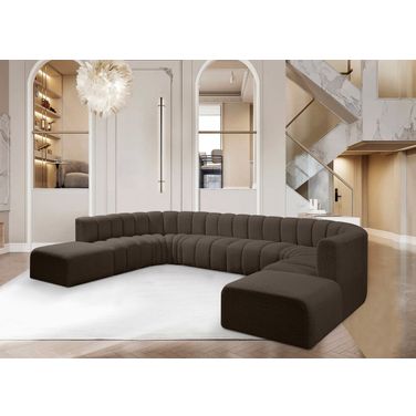 Arc Boucle Fabric 10 Piece Modular Sofa In Brown