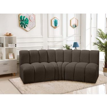 Arc Boucle Fabric 3 Piece Modular Sofa In Brown