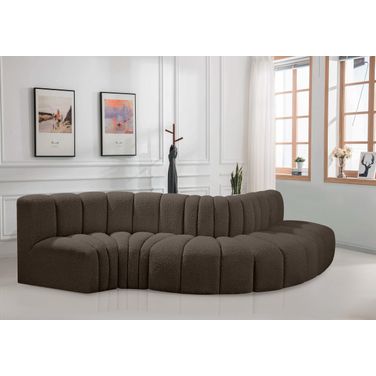 Arc Boucle Fabric 5 Piece Modular Sofa In Brown