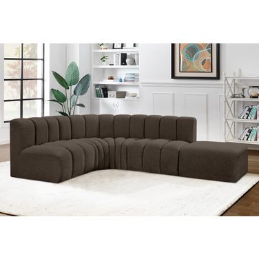 Arc Boucle Fabric 5 Piece Modular Sofa In Brown