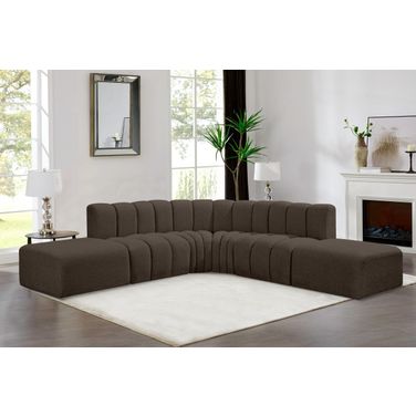 Arc Boucle Fabric 6 Piece Modular Sofa In Brown