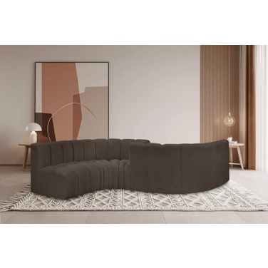 Arc Boucle Fabric 6 Piece Modular Sofa In Brown