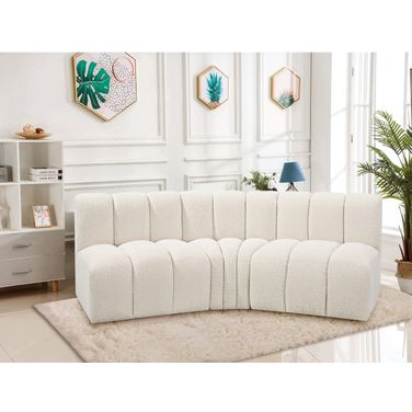Arc Boucle Fabric 3 Piece Modular Sofa In Cream