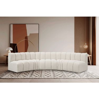 Arc Boucle Fabric 5 Piece Modular Sofa In Cream