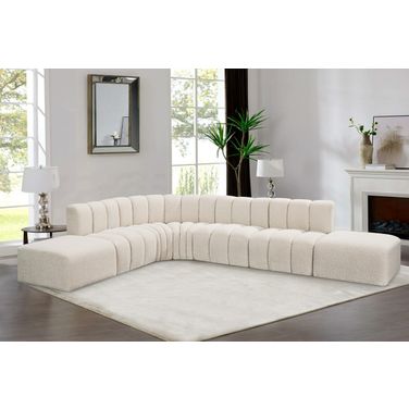 Arc Boucle Fabric 7 Piece Modular Sofa In Cream