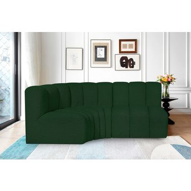 Arc Boucle Fabric 3 Piece Modular Sofa In Green