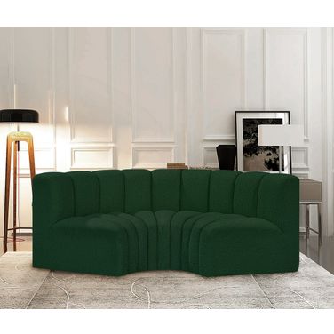 Arc Boucle Fabric 3 Piece Modular Sofa In Green
