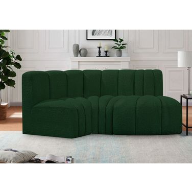 Arc Boucle Fabric 3 Piece Modular Sofa In Green