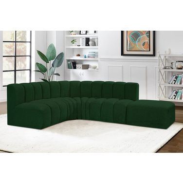 Arc Boucle Fabric 5 Piece Modular Sofa In Green