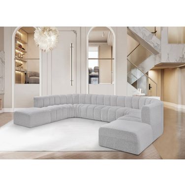 Arc Boucle Fabric 10 Piece Modular Sofa In Grey