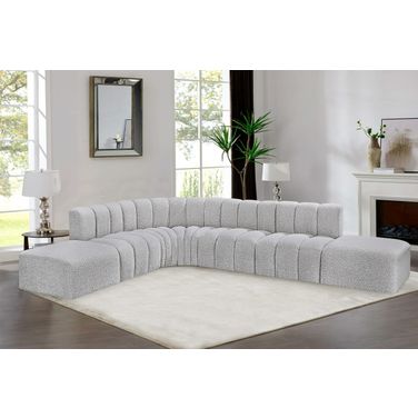 Arc Boucle Fabric 7 Piece Modular Sofa In Grey