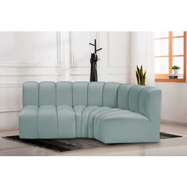 Arc Mint Vegan Leather 3 Piece Modular Sofa In Green