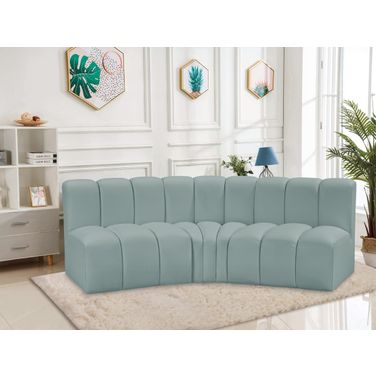 Arc Mint Vegan Leather 3 Piece Modular Sofa In Green