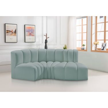 Arc Mint Vegan Leather 3 Piece Modular Sofa In Green