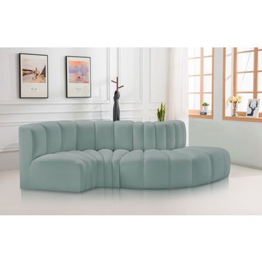 Arc Mint Vegan Leather 4 Piece Modular Sofa In Green