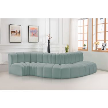Arc Mint Vegan Leather 5 Piece Modular Sofa In Green