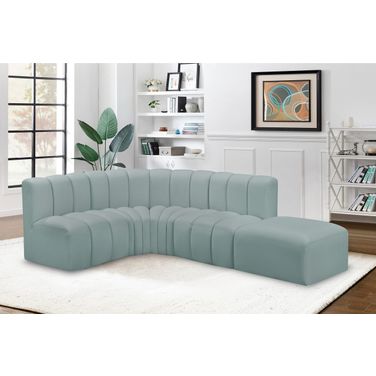 Arc Mint Vegan Leather 5 Piece Modular Sofa In Green