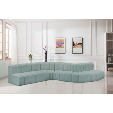 Arc Mint Vegan Leather 7 Piece Modular Sofa In Green
