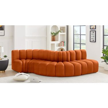 Arc 5 Piece Modular Sofa In Cognac Velvet