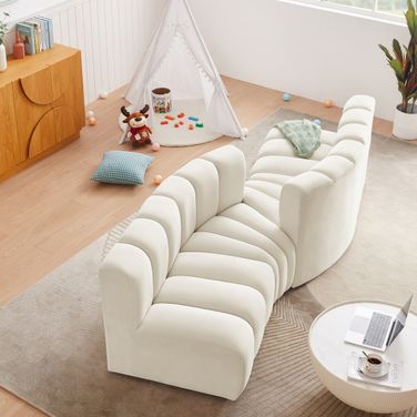 Arc 4 Piece Modular Sofa In Cream Velvet