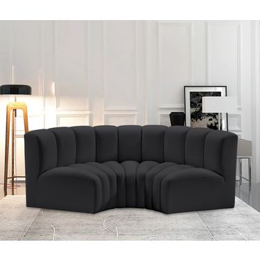 Arc Vegan Leather 3 Piece Modular Sofa In Black