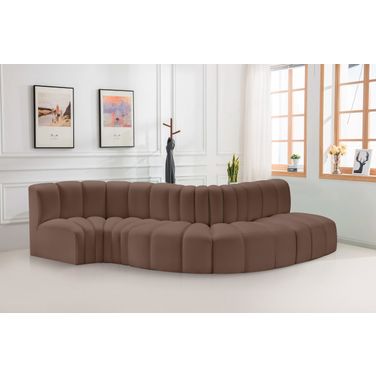 Arc Vegan Leather 5 Piece Modular Sofa In Brown
