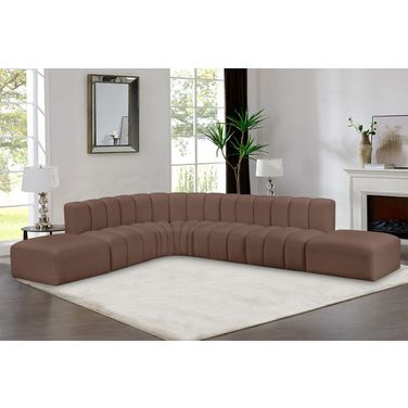 Arc Vegan Leather 7 Piece Modular Sofa In Brown