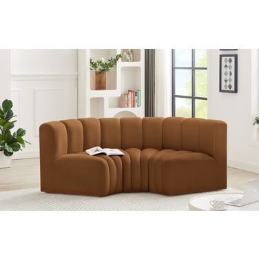 Arc Velvet 3 Piece Modular Sofa In Saddle