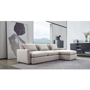 Arcadia 2 Piece Reversible Chaise Sectional with Feather Down Seating In Cream Fabric