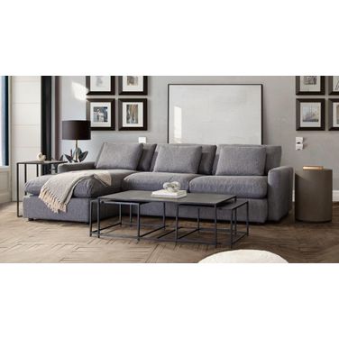 Arcadia 2Pc Reversible Chaise Sectional With Feather Down Seating In Grey Fabric