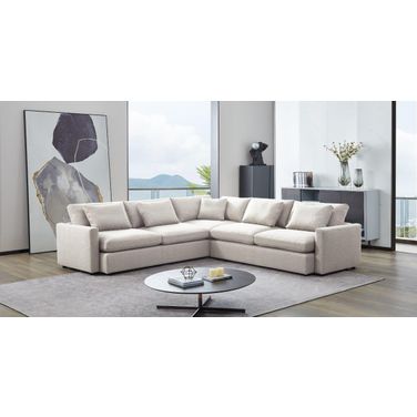 Arcadia 3 Piece Corner Sectional with Feather Down Seating In Cream Fabric
