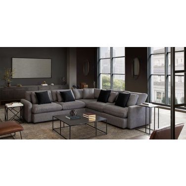 Arcadia 3Pc Corner Sectional With Feather Down Seating In Grey Fabric