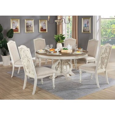 Arcadia Round Dining Room Set In Antique White and Ivory