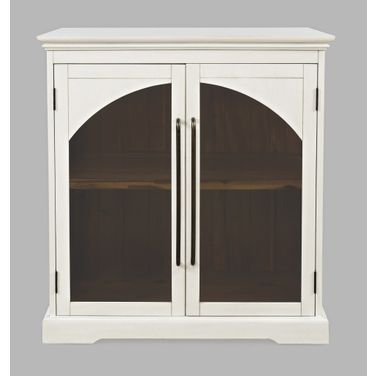 Archdale 33 Inch Gothic Arch Accent Storage Cabinet with Glass Doors In White