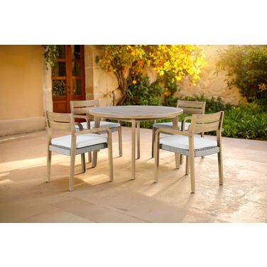 Arden Round Patio Dining Room Set In White and Natural
