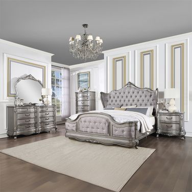 Ariadne Bedroom Set In Velvet And Antique Platinum
