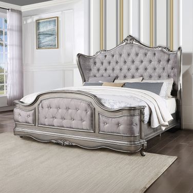 Ariadne Queen Bed In Velvet And Antique Platinum