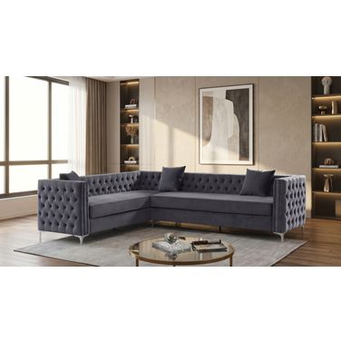 Ariana Grey Velvet Tufted 2 Piece Sectional