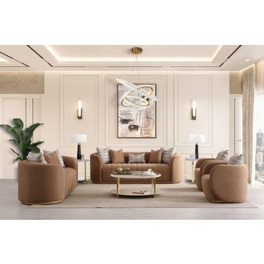 Ariana Velvet Living Room Set In Caramel and Gold