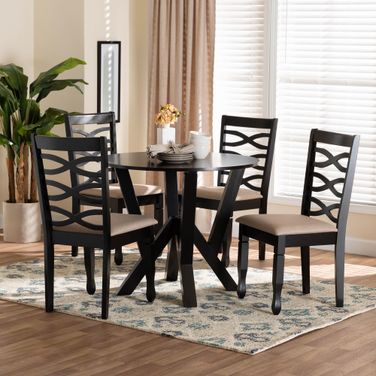 Ariane Fabric and Wood 5-Piece Dining Set In Sand and Dark Brown