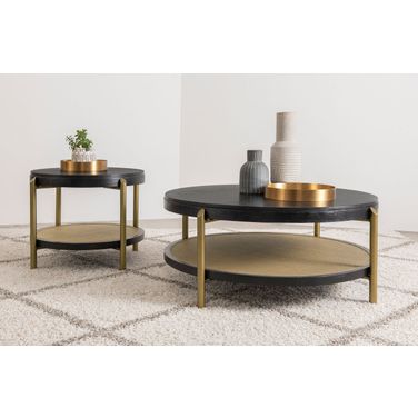 Arini Round Occasional Table Set In Natural and Black