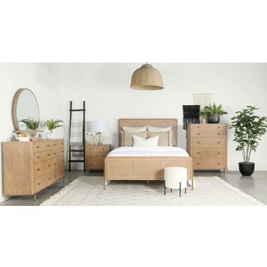 Arini Upholstered Panel Bedroom Set In Sand Wash/Natural Cane