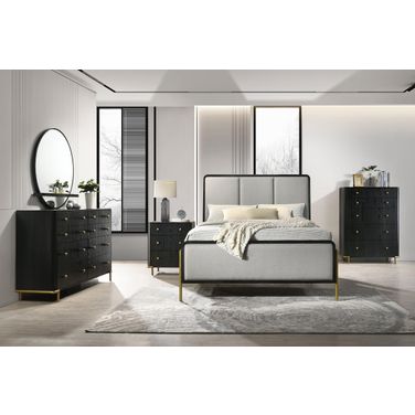 Arini Upholstered Bedroom Set In Black and Grey