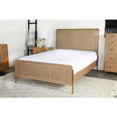 Arini Upholstered Queen Panel Bed Sand Wash and Natural Cane