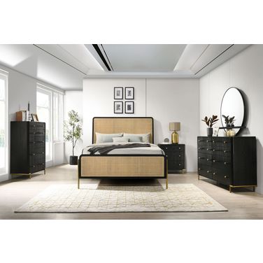 Arini Woven Rattan Bedroom Set In Black and Natural