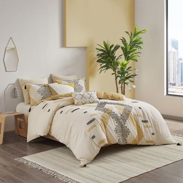 Arizona Cotton 3 Piece Queen Duvet Cover Set In Yellow