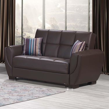 Armada Air Upholstered Convertible Loveseat with Storage In Brown AIR-LS-116-PU