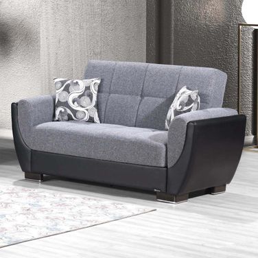 Armada Air Upholstered Convertible Loveseat with Storage In Gray and Black
